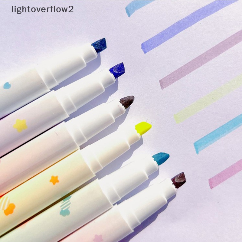 [lightoverflow2] 6pcs/set Sanrioed Fluorescent Pen Kawaii Siswa Alat Tulis Mark Pulpen Kepala Miring Anime My Melody Kuromi Pochacco Anak Perempuan Hadiah [ID]