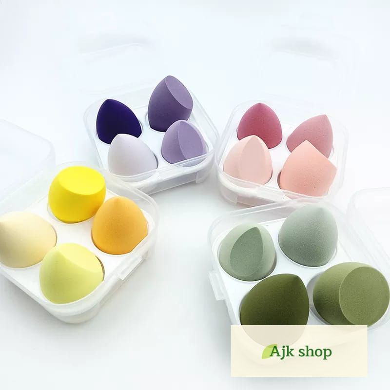 Sponge Make Up isi 4Pcs Gratis Box Spons Beauty Blender Telur Kosmetik
