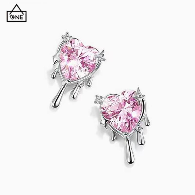 COD❤️Anting zirkon merah muda anting-anting gemerlap yang manis dan halus anting-anting wanita-A.one