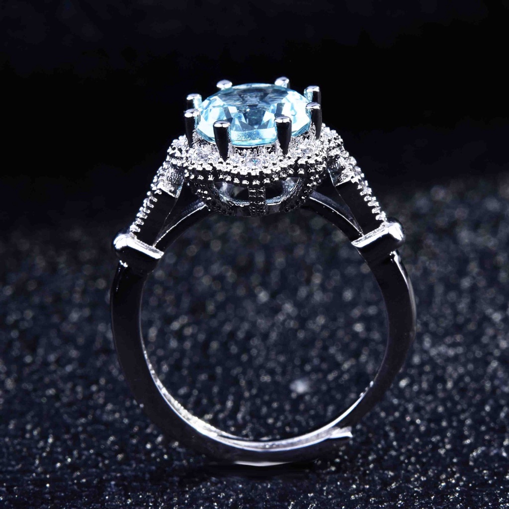 Goldkingdom Aksesoris Perhiasan Fashion Ready Stock Natural Blue Topaz Cincin Perempuan Set Permata Pembukaan Cincin Perhiasan Warna-Warni Jewelry Ring