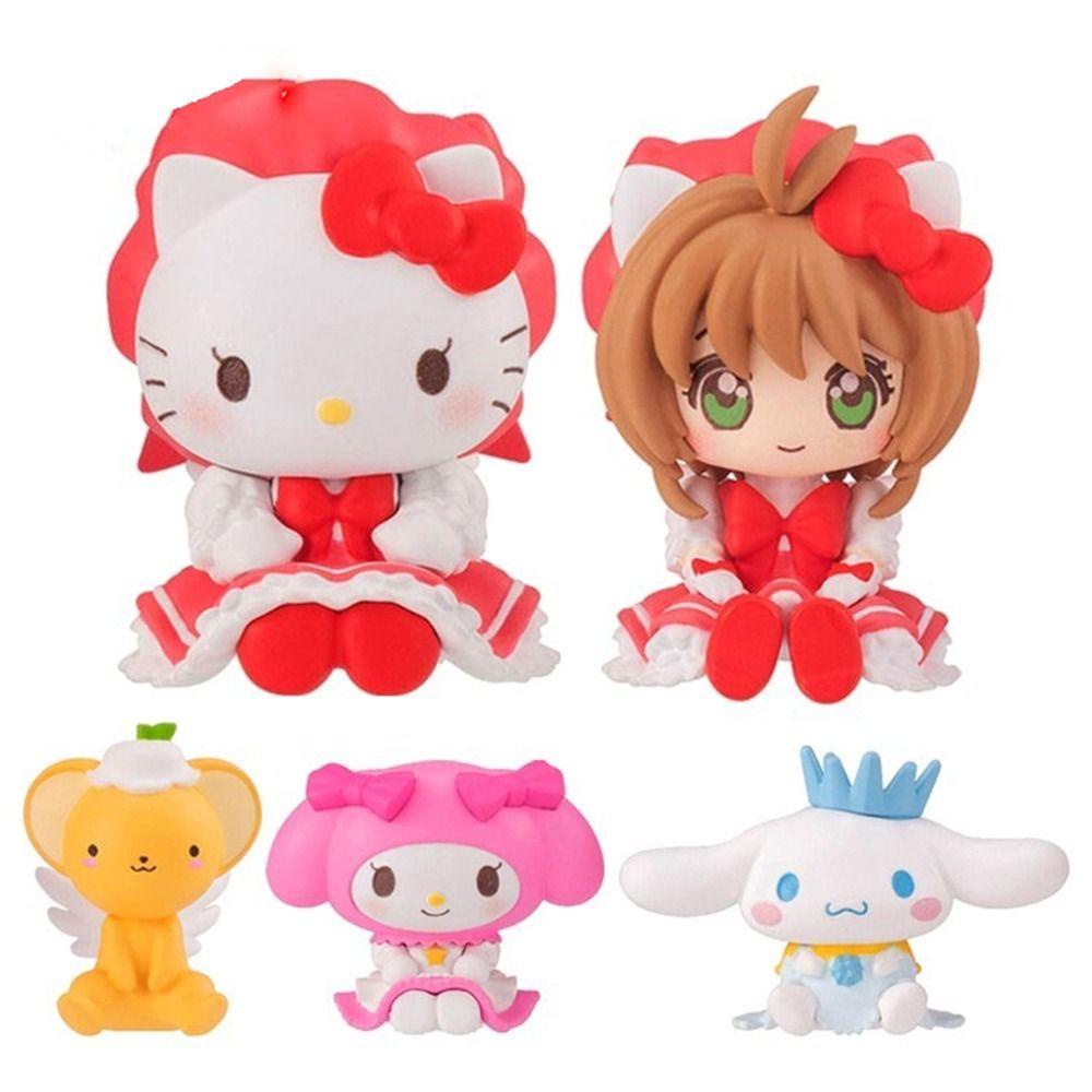 Lanfy Kuromi Mainan Boneka 5pcs Aksesoris Desktop Dekorasi Cardcaptor Sakura Ornamen Cinnamoroll Karakter Kartun