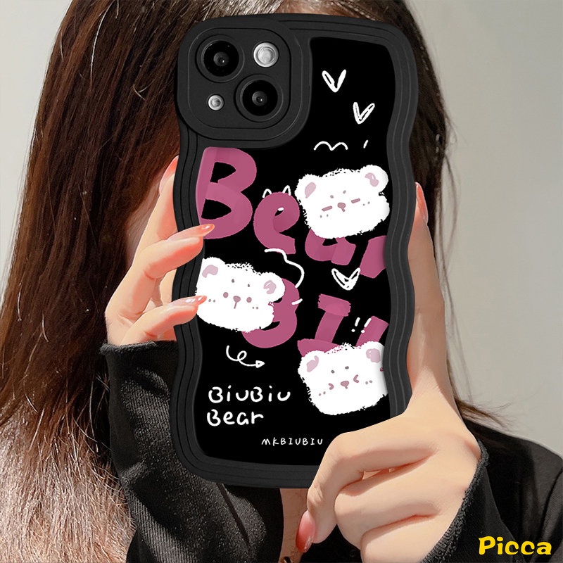 Case Untuk Redmi Note9 9s 8 11 10 Pro 10s 11s Redmi 12C 10C A1 9A 9 9T 10 10A 9C A1+POCO M3 X3 NFC Pro Mi 11T Pro Kartun Beruang Hantu Lucu Monster Kecil Huruf Wavy Edge Sarung Soft Cover