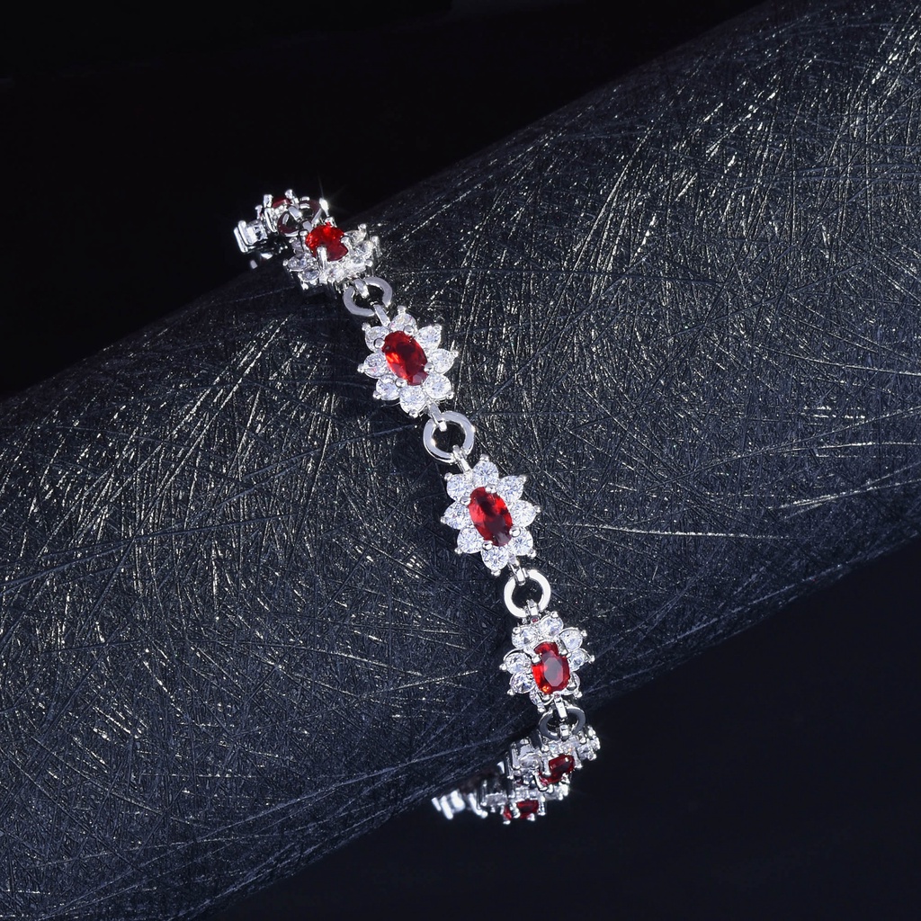 Goldkingdom Aksesoris Perhiasan Fashion Ready Stock Dove Blood Ruby Gelang Full Diamond Clasp Bracelet Gelang Bracelet