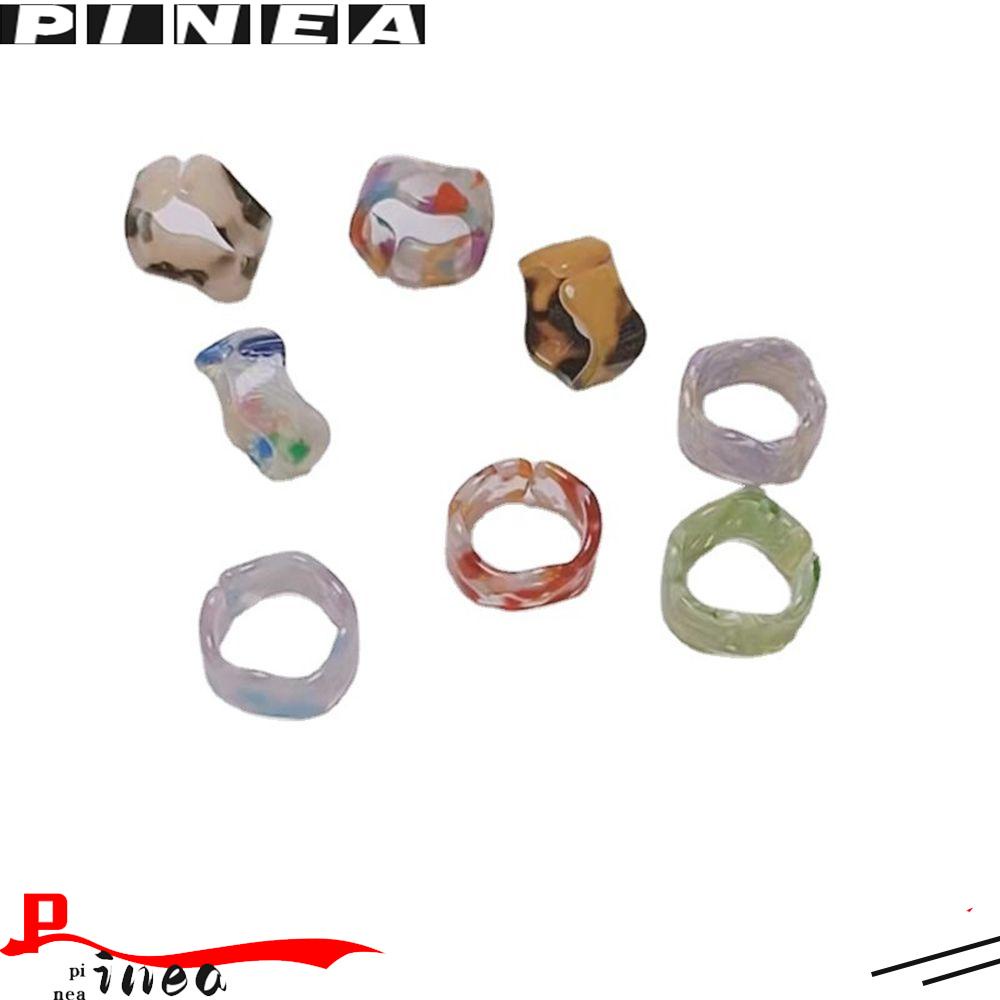 Cincin Nanas Fashion Lady Gelombang Pembukaan Warna-Warni Geometris Asetat Ring