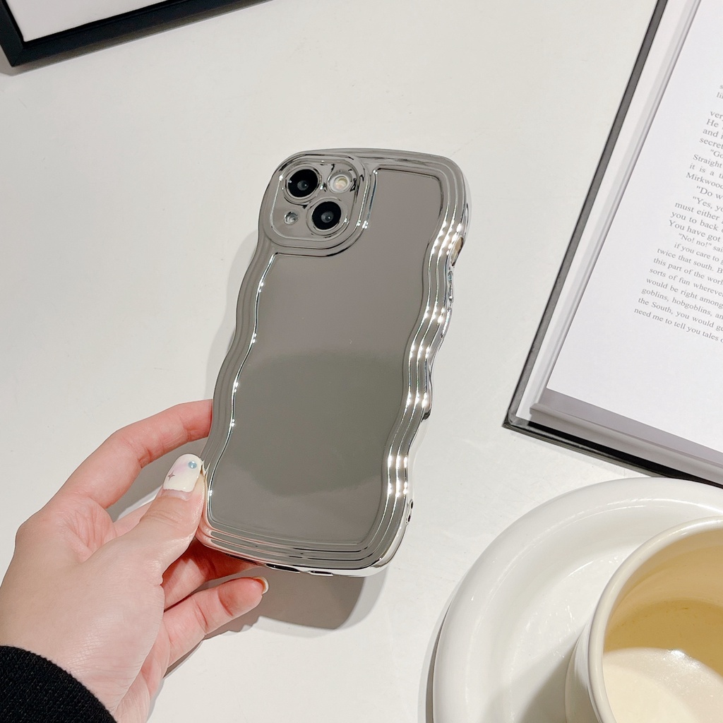 Wave Mirror Silver electroplate Phone Case for IPhone 11 13 12 14 PRO Max Make up Phone Case for Women Girl