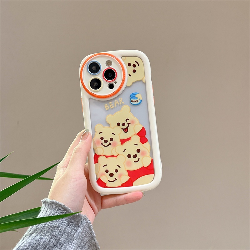 IPHONE Casing Ponsel Kartun Beruang Strawberry Cocok Untuk Iphone14 11 13 12 Pro Max All Inclusive Kontras Vinnie Bear Case Silikon Kartun