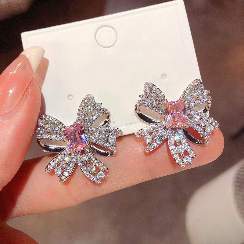 Gaya Baru Jepang Korea High-End Berlian Imitasi Busur Gaya Baru Korea Temperamen Anting Fashion