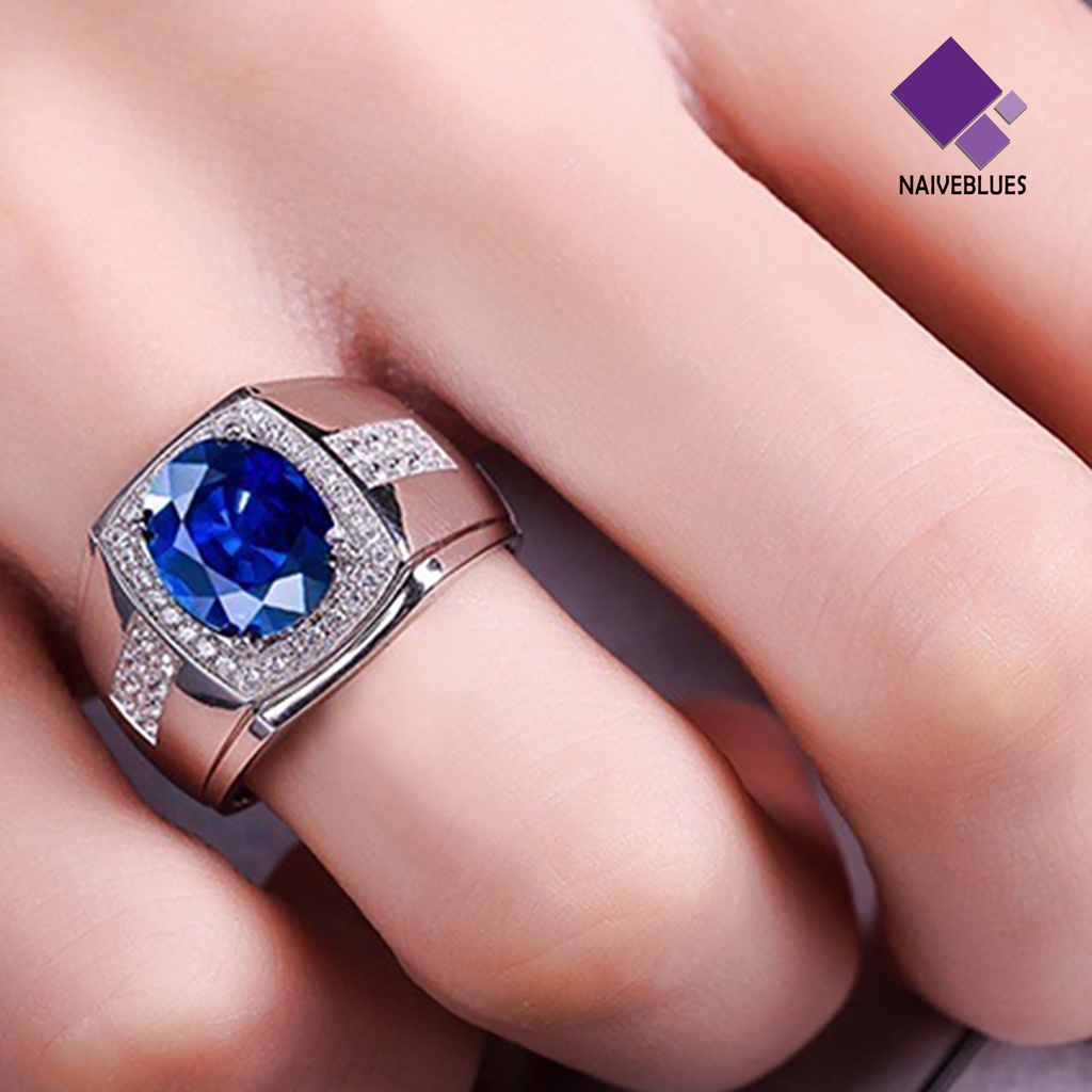 &lt; Naiveblues &gt; Mewah Pria Cubic Zirconia Rhinestones Bertatahkan Jari Cincin Perhiasan