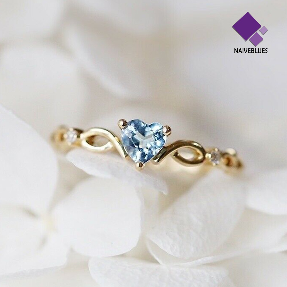 &lt; Naiveblues &gt; Wanita Fashion Hati Cubic Zirconia Tergabung Hollow Band Cincin Perhiasan Hadiah