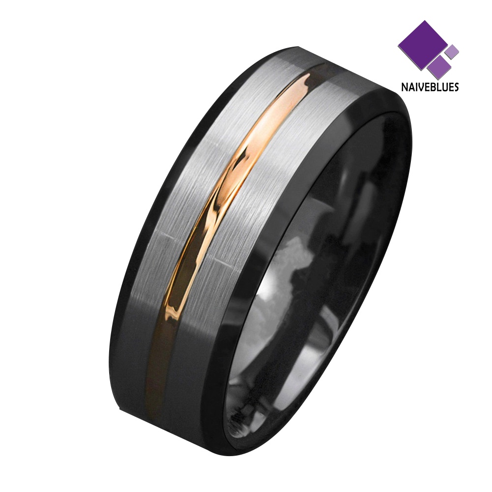 &lt; Naiveblues &gt; Fashion Pria Matte Garis Baja Titanium Band Cincin Pernikahan Perhiasan Hadiah