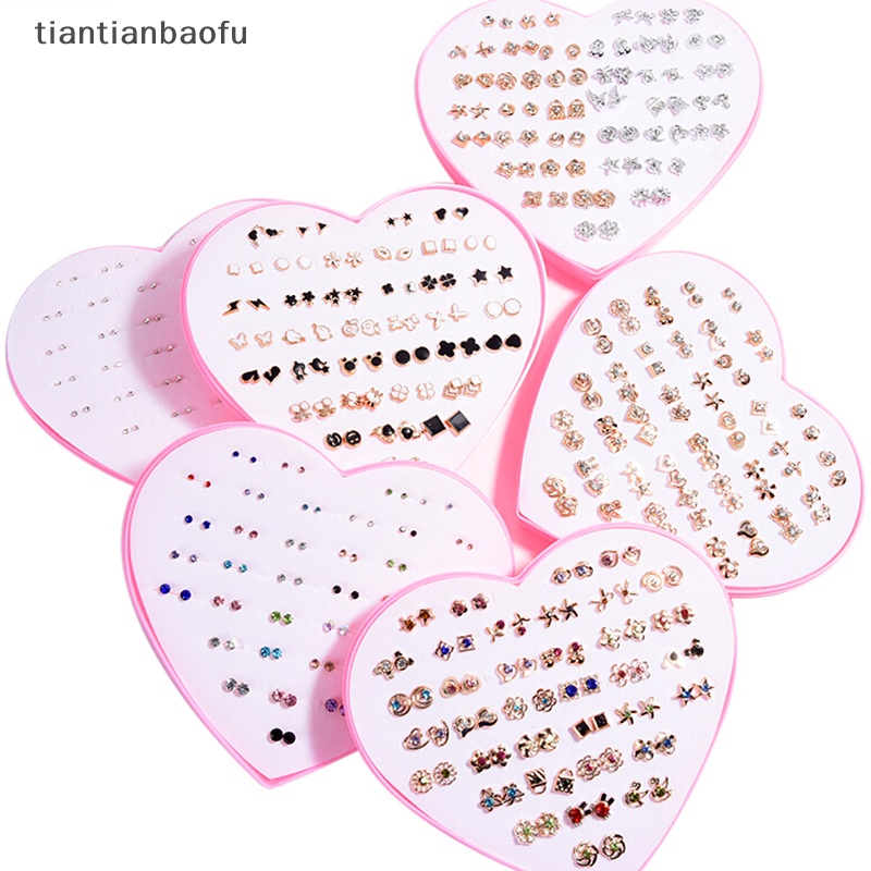 [tiantianbaofu] 36pasang Fashion Wanita Gadis Kristal Diamante Bunga Stud Anting Set Perhiasan Butik