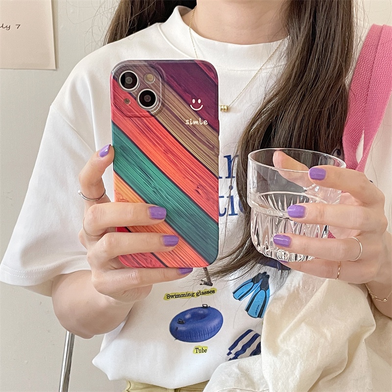 IPHONE Casing Pelindung Gaya Jalan Vintage Bermotif Cocok Untuk Iphone14 13 12 11 Pro Max All Inclusive Rainbow Casing Ponsel Silikon