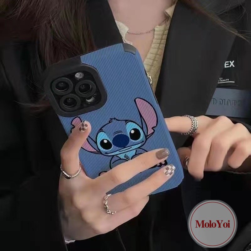 Casing Ponsel Tekstur Kulit Mewah Kompatibel Untuk IPhone 11 Pro Max8 7 Plus13 11 14 12 Pro MAX XR XS X MAX 7Plus Kartun Lucu Disney Stitch Lembut Tpu Shockproof Cover