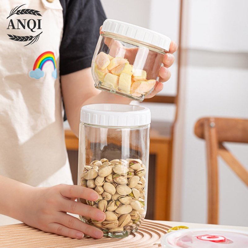 ANQI 1888 4IN1 Stoples Kaca / Toples Kotak Snack Kedap Udara Penyimpanan Bening Cereal Kontainer Makanan Food Storage Jar Container