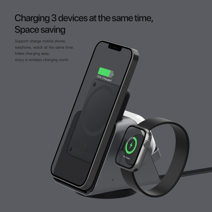 KIIP WIRELESS EW50S MAGSAFE POWER BANK WIRELESS CHARGING BASE 3IN1 PD - Hitam