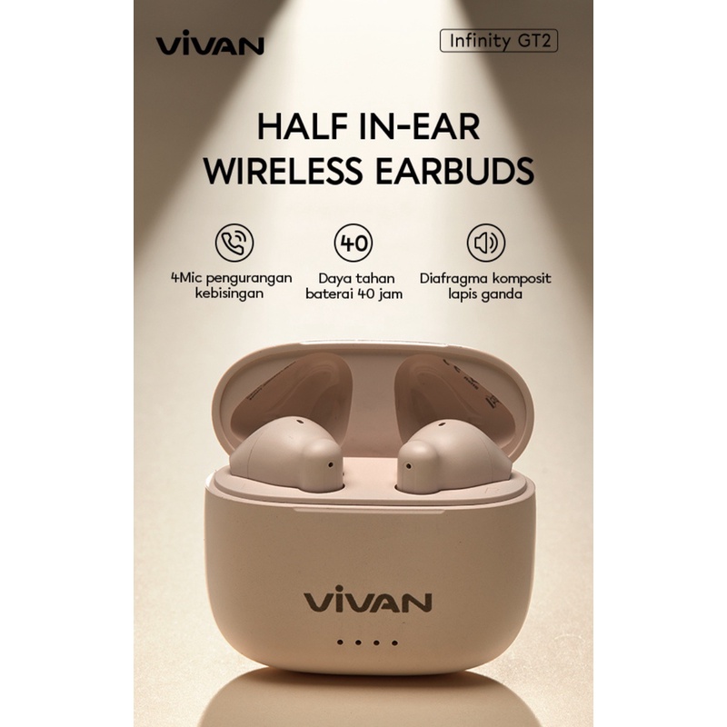 VIVAN TWS Wireless Earphone Airbuds Infinity GT2 Original BT 5.3 Playtime 40 Jam Headset Bluetooth Earbuds Semi In Ear - Garansi 1 Tahun