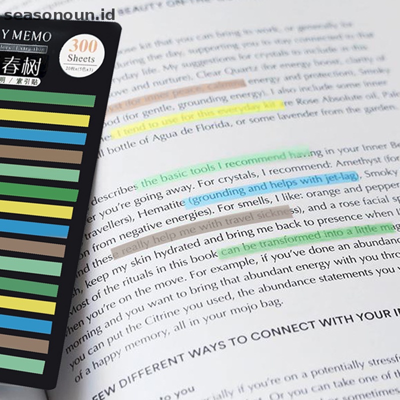 Seasonoun 300lembar Tab Indeks Neon Transparan PET Sticky Note Untuk Penanda Halaman Planner Stiker Kantor Sekolah Tanda Klasifikasi Sticky Notes.