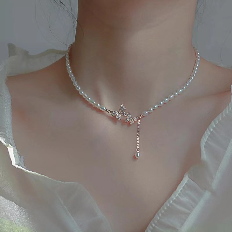 Butterfly Zircon Mutiara Kalung Korea Perhiasan Fashion Zircone Liontin Kalung Klavikula Choker Rantai Untuk Pacar