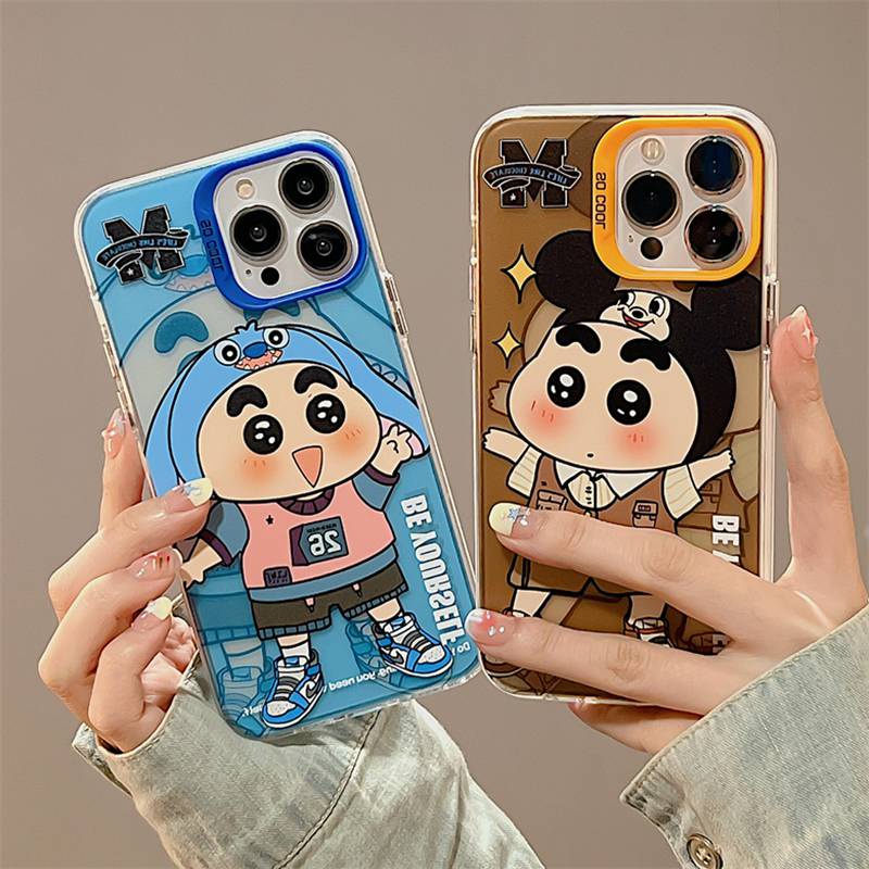 Lovely Crayon Shin-chan Skin Feel Soft Case HP iP iPhone 12 13 14 Pro Max 11 Blue Brown FTD Casing Apple