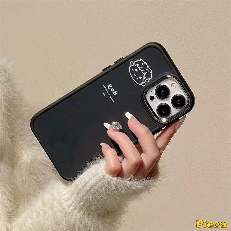 IPHONE Casing Frame Lensa Logam Plating Mewah Kompatibel Untuk Iphone7 8plus11 13 14 12 Pro MAX X XR XS MAX 7plus 8plus Kartun Pasangan Lucu Cowok Cewek Lembut Penutup Belakang