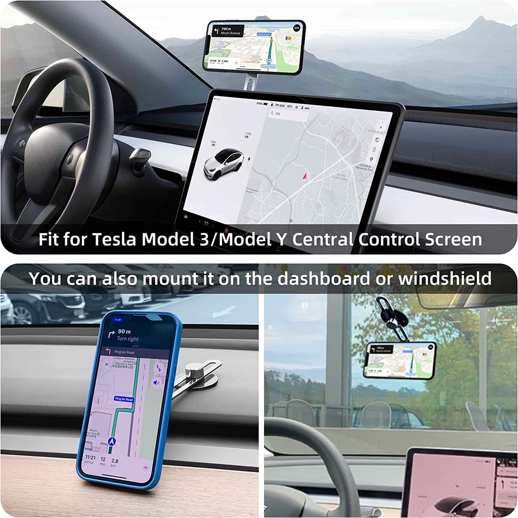 Dudukan Mobil Magnet Lipat Ganda Universal Holder Handphone Mobil360° Bracket Hp Adjustable Dashboard Windshield GPS Support Invisible Screen Mount Untuk Tesla Model 3y X S