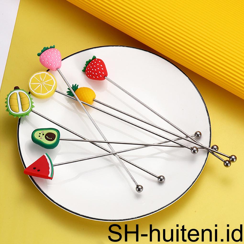 Tongkat Pencampur Silikon Stainless Steel Es Bar Sendok Dengan Gagang Panjang Stirring Rod Spoons Blending Household Kitchen Stirrer