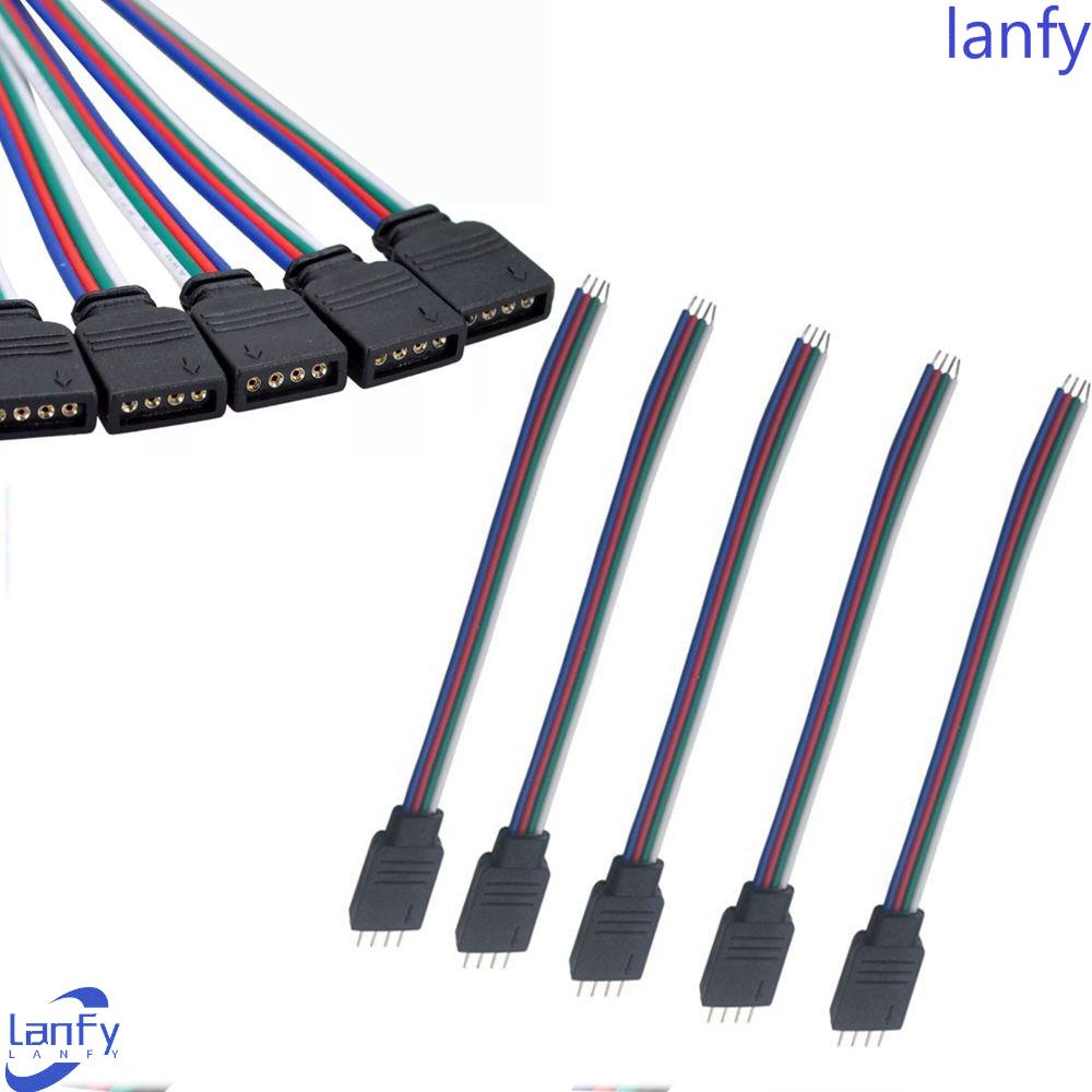 Lanfy Kawat Ekstensi Strip Lampu 5Pcs Male+Female Cord Wire Cable Cord Adapter Konektor RGB