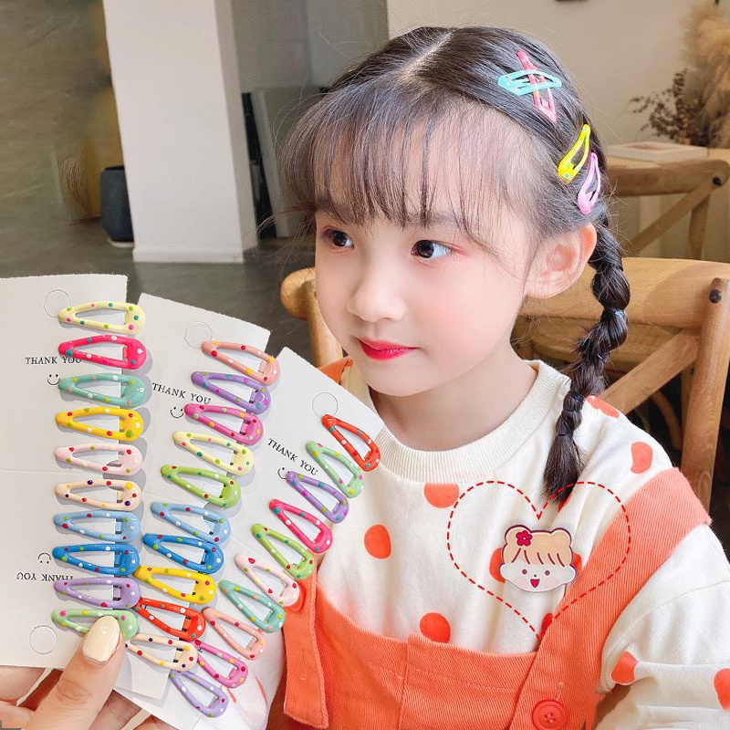 [Unggulan] Anak-anak Korea Fashion Warna-Warni Enamel Jepit Rambut Gadis Manis Lucu Bentuk Drop Dots Snap Hairpin Anak Permen Warna BB Jepit Bayi Populer Aksesoris Rambut