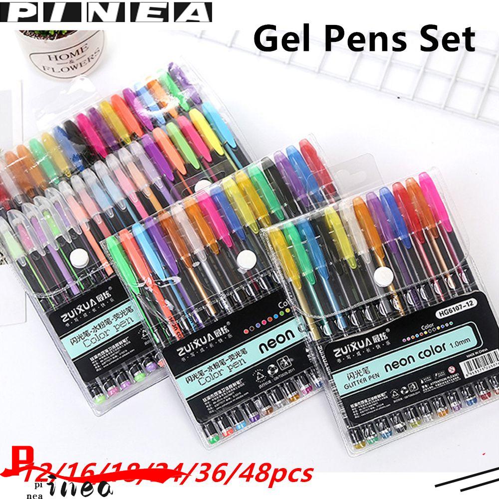 Nanas12 /16 /18 /24 /36/48pcs Gel Pulpen Set Glitter Buku Mewarnai Seni Rupa Pastel