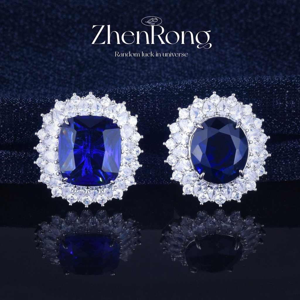 Goldkingdom Aksesoris Perhiasan Fashion Ready Stock Jual Panas Carat Natural Royal Sapphire Set Dengan Cincin Full Berlian