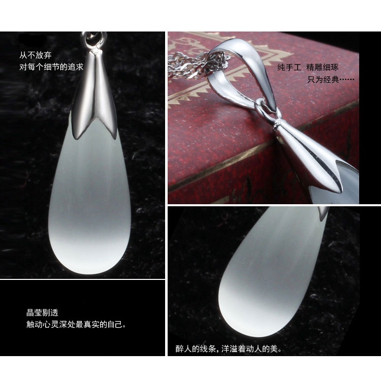 Goldkingdom Aksesoris Perhiasan Fashion Ready Stock Moonstone Opal Tetes Perak Kristal Kalung Liontin