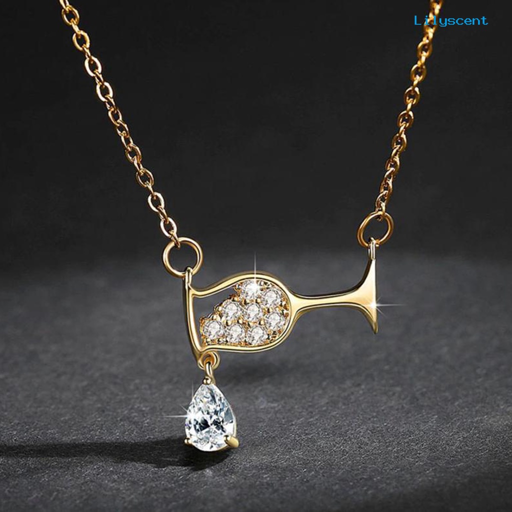 [LS]Wanita Kalung Shiny Indah Elegan Menawan Eye-catching Alloy Gelas Anggur Berlian Imitasi Liontin Kalung Perlengkapan Pesta