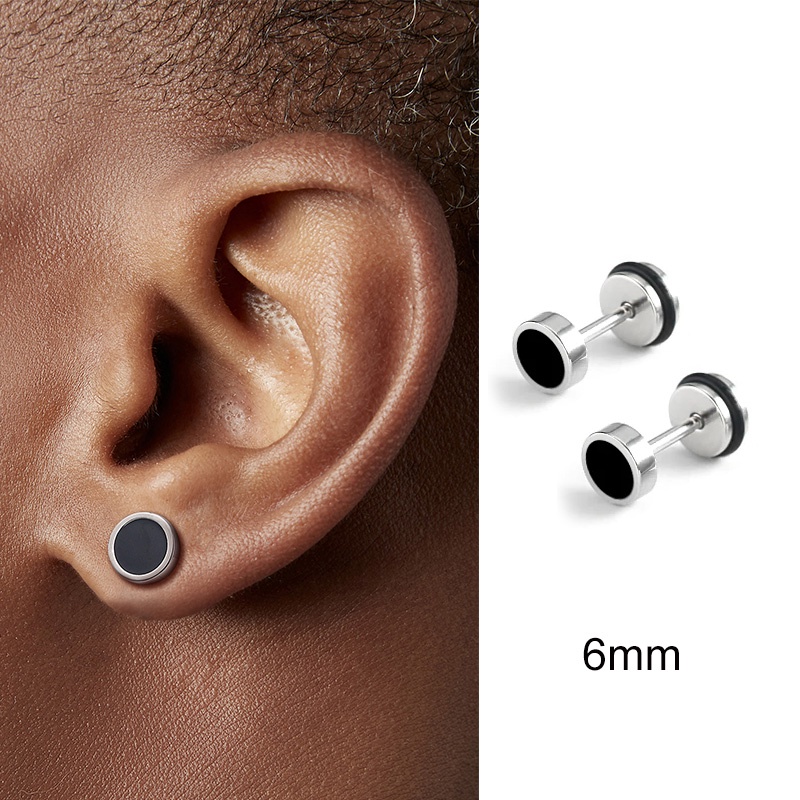 Korea Fashion Stainless Steel Punk Stud Earring Untuk Pria Baja Titanium Bulat Hitam Minyak Drip Earrings Perhiasan Hadiah