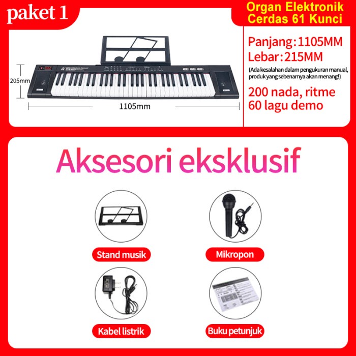 MIIGO Piano Elektronik Multifungsi, Piano 61-KeyPiano - Kombinasi 1