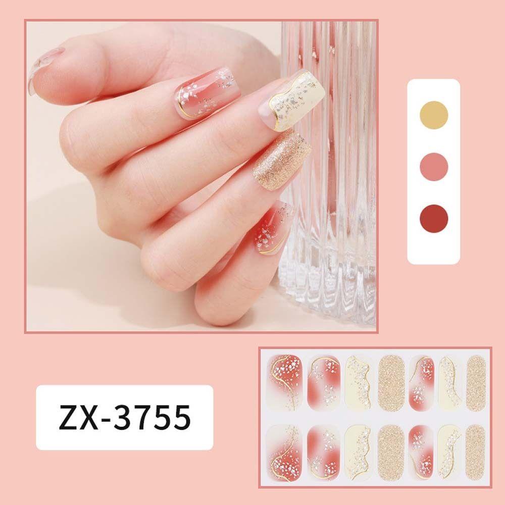 Mxbeauty Stiker Kuku Penuh Fashion Wanita Full Cover Nail Tips 3D Berlian Imitasi Tekan Pada Kuku Dekorasi Kuku