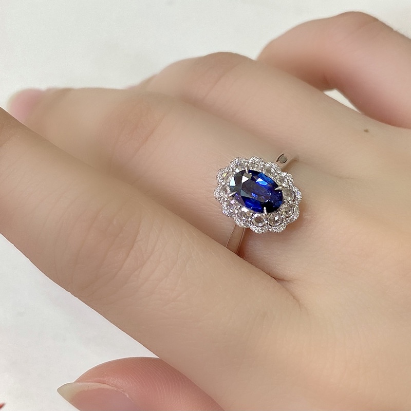 Goldkingdom Aksesoris Perhiasan Fashion Ready Stock Royal Cincin Permata Biru Klasik Burung Merpati Telur Dua Lapis Full-Diamond Zircon