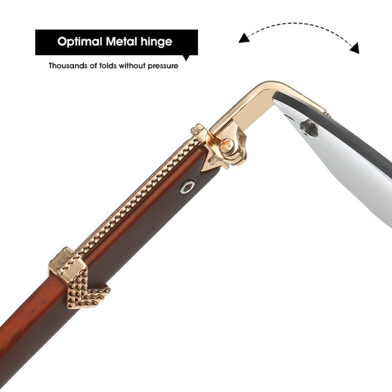 Fashion Kacamata Hitam Tanpa Bingkai Persegi Panjang Untuk Wanita Pria Serat Kayu Nuansa Candi