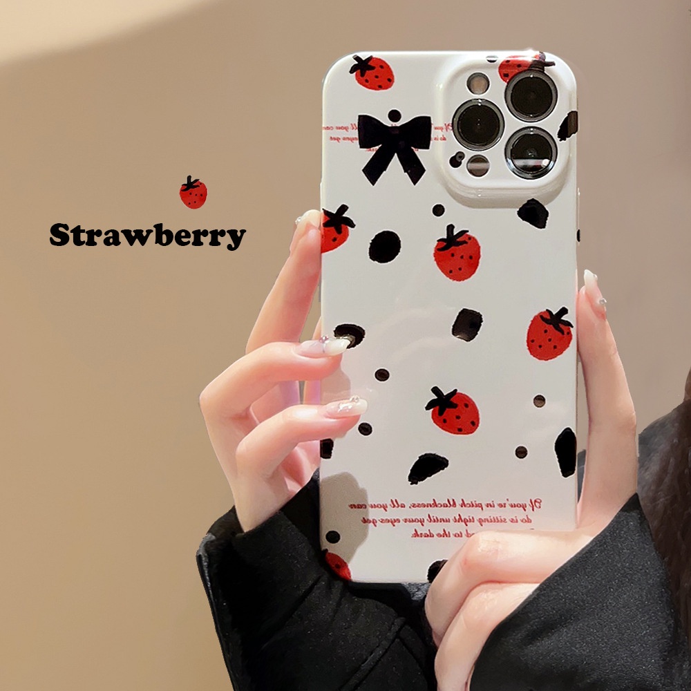 IPHONE Tinta Cuci Lukisan Strawberry Anti-Kuning Pelindung Lensa Kamera Ponsel Film Hard Case Cover Untuk Iphone7 8 PLUS X XR XS 11 12 13 14 PRO MAX Se2020