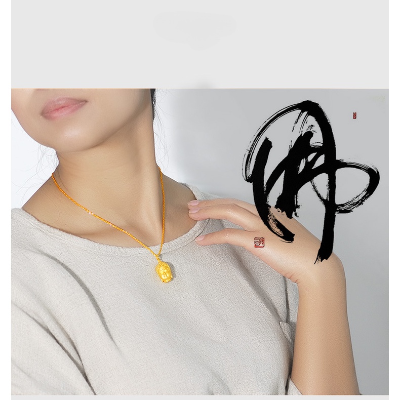 Goldkingdom Aksesoris Perhiasan Fashion Ready Stock 3D Liontin Buddha Emas Untuk Pria Dan Wanita Kalung Kepala Buddha Perhiasan Emas