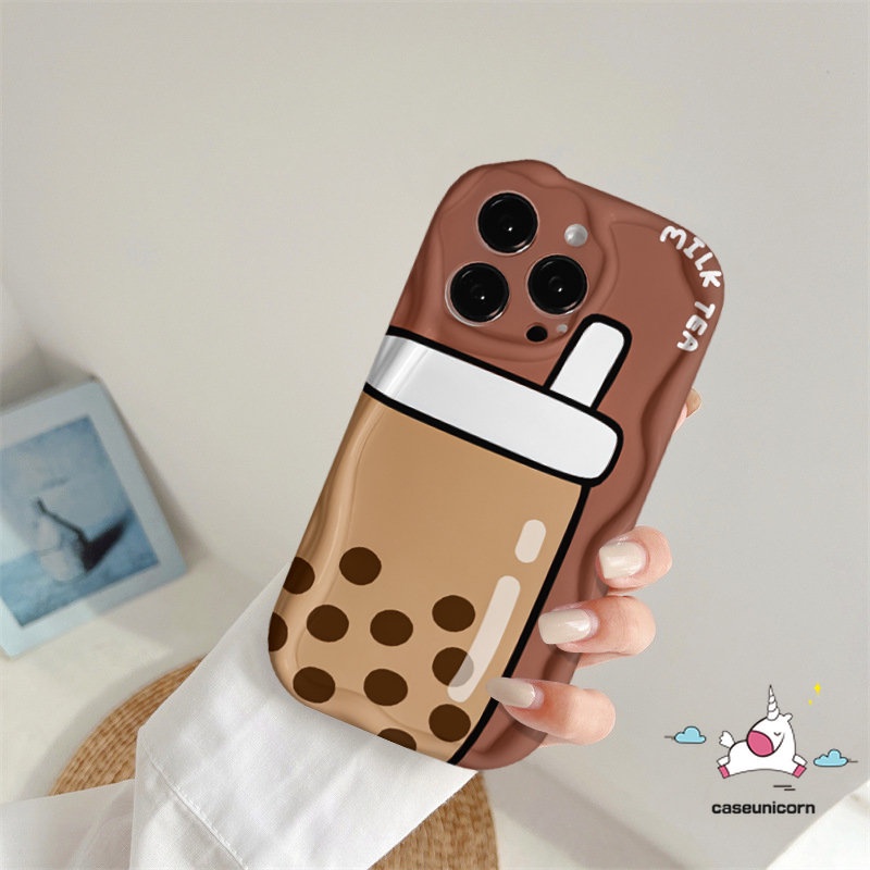 Casing Untuk Realme C15 C53 C35 C31 C33 C12 C55 C25 5 7i 9i 6i 5i 5s C21Y C25Y C20 C25s C17 C11 C30 C21 C3 C20A Kreatif 3D Wavy Curved Edge Kartun Smiley Lucu Milk Tea Soft Case