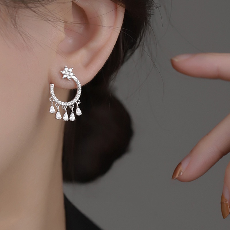 Niche Elegan Prancis Berlian Imitasi Bintang Rumbai Temperamen Anting Fashion Sederhana