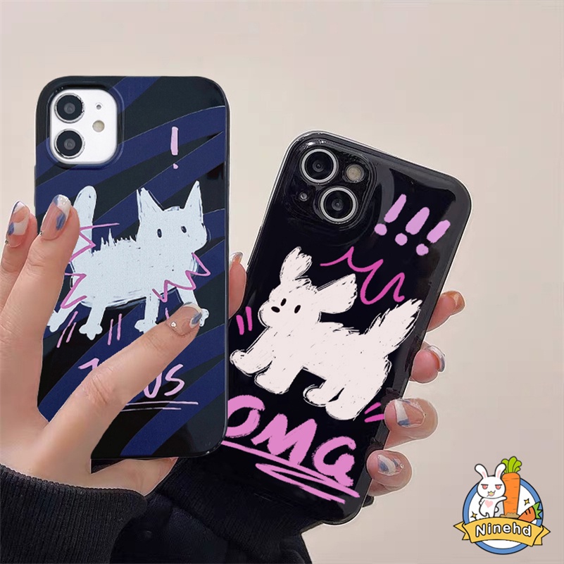 IPHONE Casing Kompatibel Untuk Iphone14 13 12 11 Pro Max X Xr Xs Max8 7 6 6s Plus SE 2020 Filin Motif Kucing Takut Hitam Anti Jatuh Halus Glossy Casing Ponsel Silikon Lembut TPU Penutup Belakang