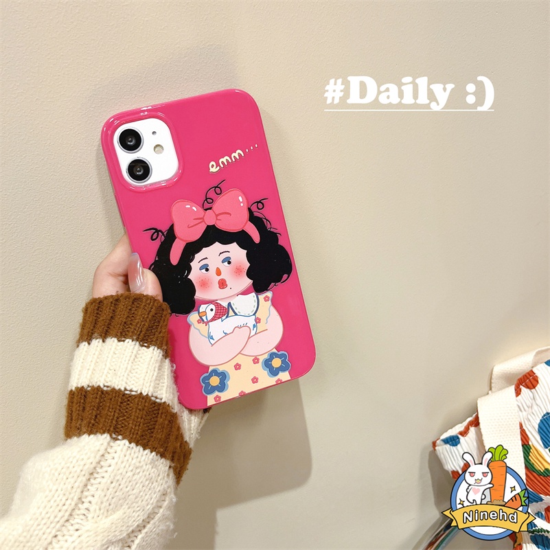 IPHONE Casing Kompatibel Untuk Iphone14 13 12 11 Pro Max X Xr Xs Max8 7 6 6s Plus SE 2020 Pink Jelek Gadis Lucu Kartun Casing Ponsel Perlindungan Lensa Penuh Silikon Anti Jatuh Cover Pelindung