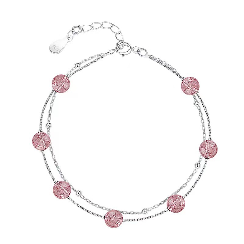 Gelang Kristal Strawberry Dua Lapis Yang Manis Desain Niche Perempuan Merasakan Pink Beruntung Mahasiswa Pacar Gelang Persik