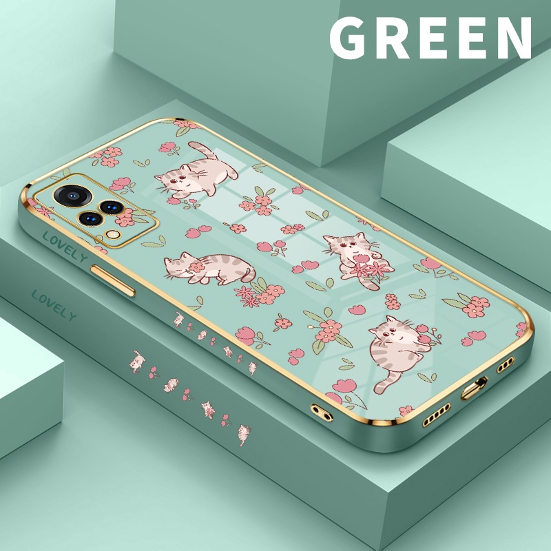 JWYNITA Case  For Vivo S10e S12 V21 V23 V23E V25 Y75 Z1 Pro Z5X 4G 5G 2019 2020 2022 Cat and Flower 