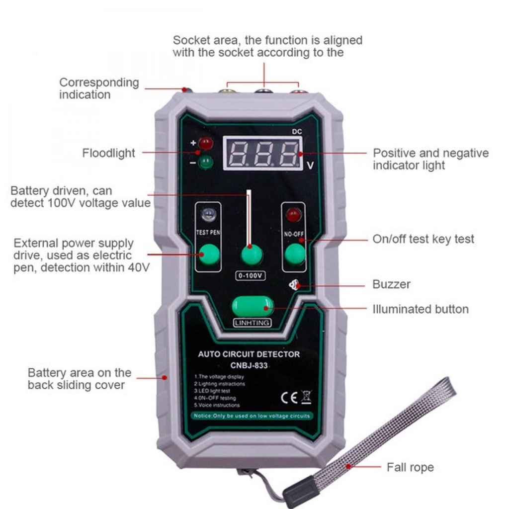 KKMOON Detektor Sirkuit Listrik Kendaraan Mobil Motor Auto Circuit Tester - CNBJ-833