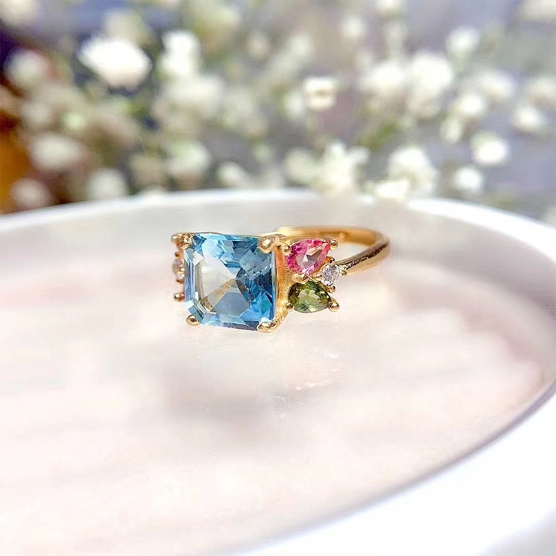 Baru Mewah Zamrud Cutting Santa Maria Buatan Aquamarine Laut Biru Topaz Cincin Untuk Wanita Warna Perak Perhiasan Pernikahan