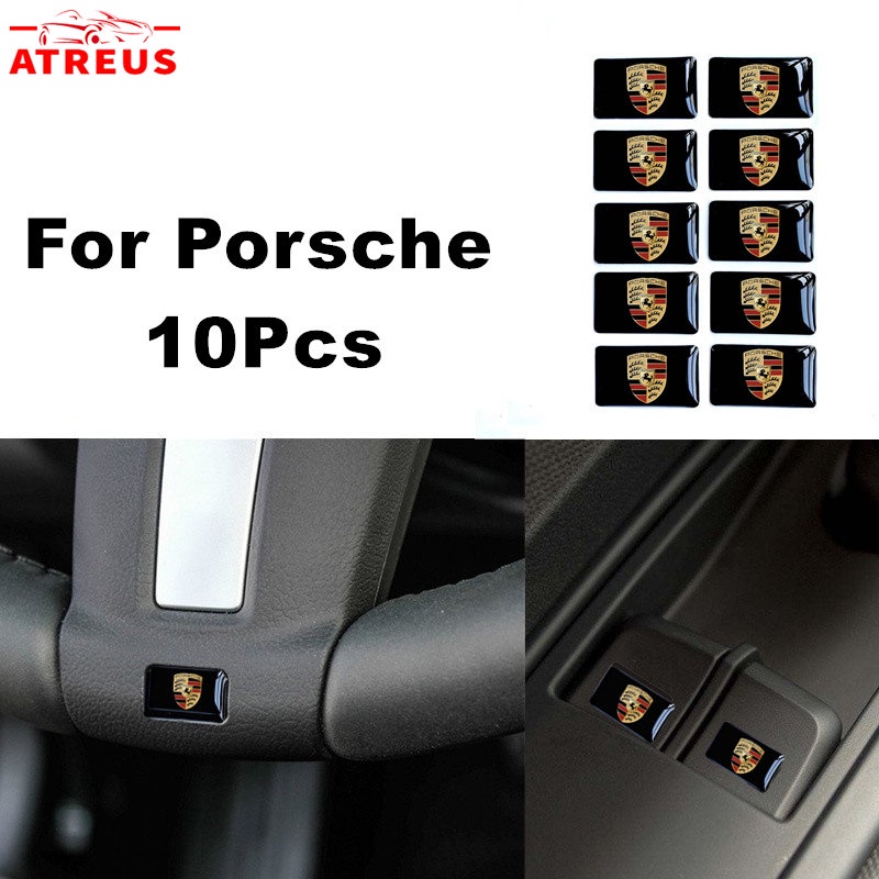 10pcs 3D Stiker Mobil Setir Pintu Jendela Saklar Tombol Lencana Dekorasi Aksesoris Mobil Untuk Porsche Rawit 911 718 Macan Panamera Taycan