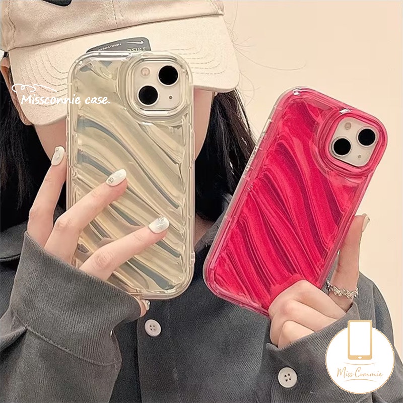 IPHONE Case Warna Macaron Sederhana Kompatibel Untuk Iphone7 8 6 6S Plus 11 13 12 14 Pro MAX XR X XS MAX 7Plus 8Plus SE 2020 Lembut Tpu 3D Bergelombang Melengkung Mewah Ins Dazzle Laser Color Back Cover