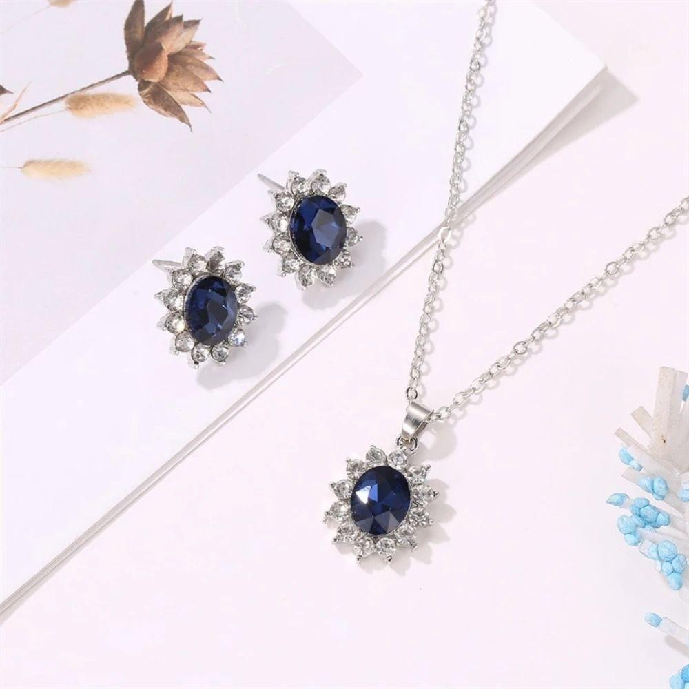 Mxbeauty Bunga Matahari Set Perhiasan Elegan Baroque Aksesoris Gaya Korea Choker Kepribadian Temperamen Safir Anting